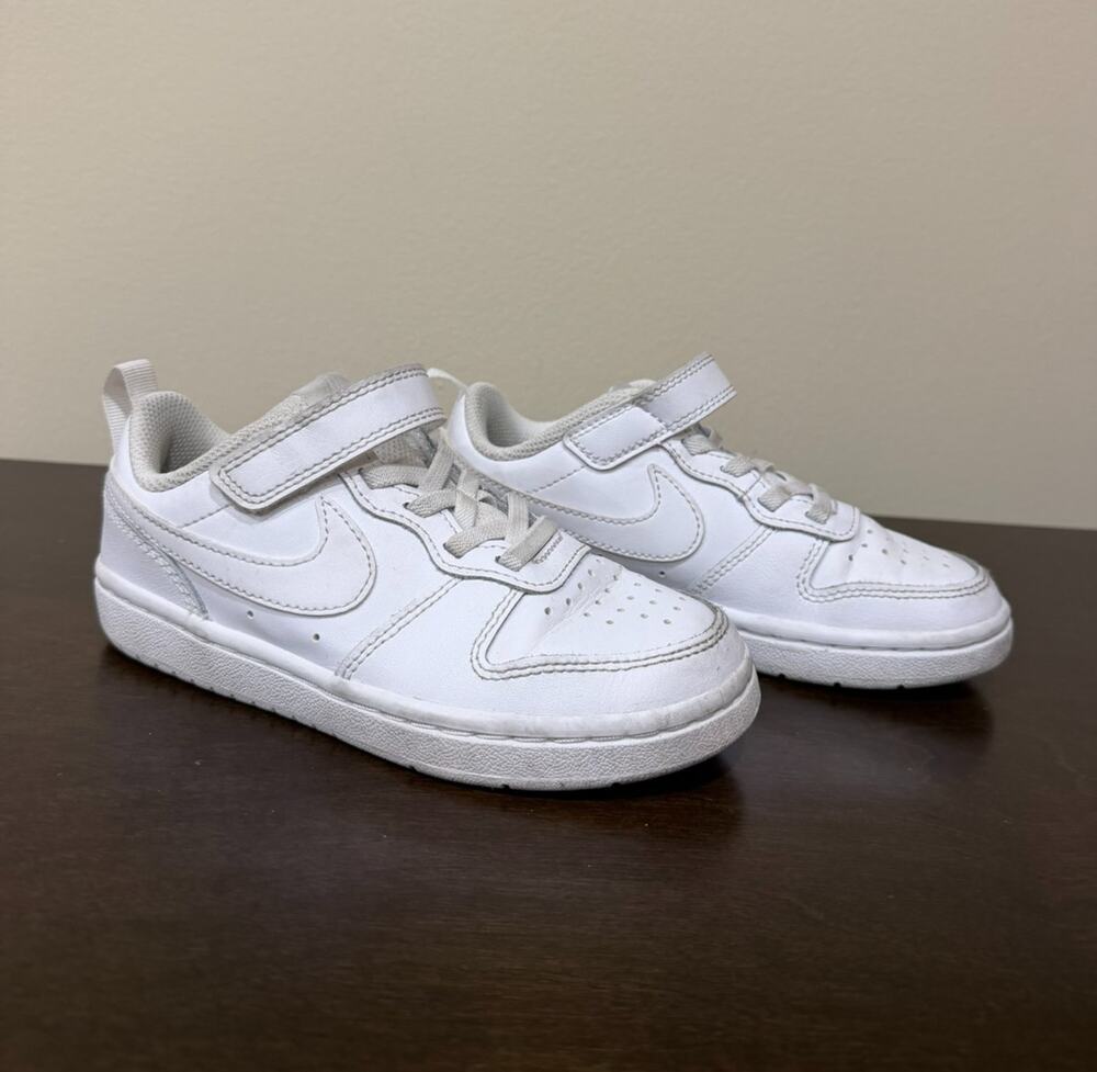 Nike Court Borough Low 2 Kids 12C White Sneakers BQ5451-100 Strap & Lace Shoes